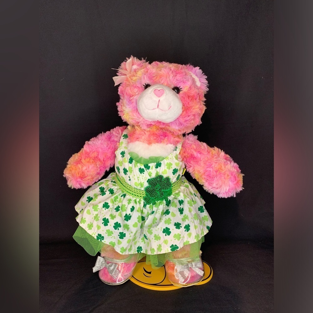 Build-A-Bear Endless Hugs Tie Dye Bear with Winnie the Pooh stand, dress & shoes